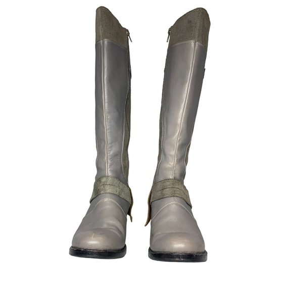 Handmade Leather & Suede Spanish Western Boots Botas de mujer  sz 8 grey & Brown - Picture 3 of 13